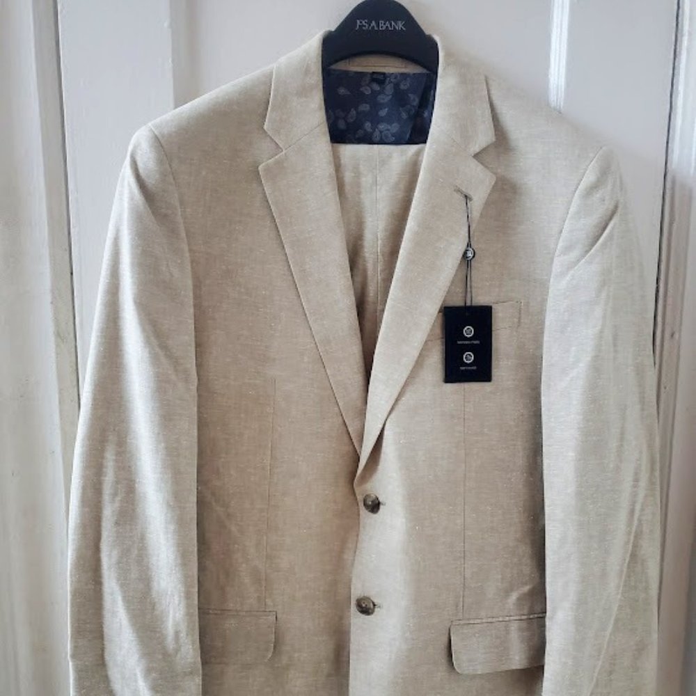JOS A. BANK MEN'S SAND-TAN LINEN 2 PIECE SUIT - 40 REGULAR - NWT